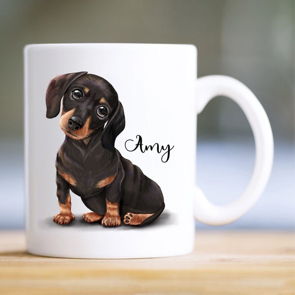 Tasse bedruckt Hund Dackel mit Wunschnamen Kaffeetasse, personalisiert, Geschenk Geburtstag