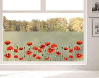 Sichtschutzfolie mit Mohnblumen, Fensterfolie Fensterdeko Milchglasfolie