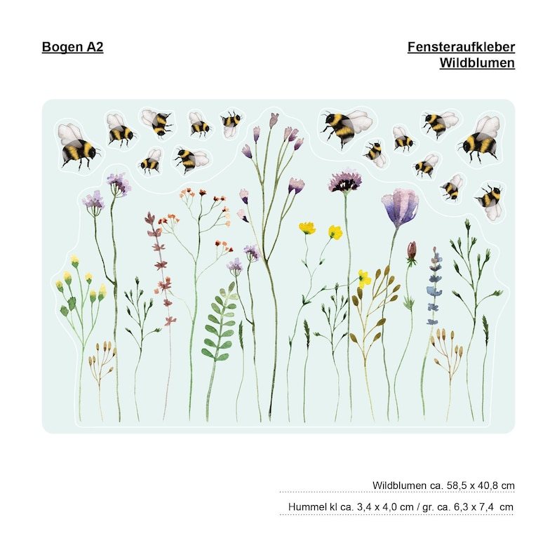 Fensterbild Frühling Ostern Wildgras Gräser Blumenwiese mit Hummeln, Fensterdekoration 3. A2 Bogen