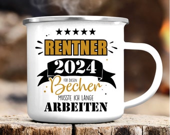 Emaille Campingbecher Rentner Rentnerin 2024 Geschenk zur Rente Geburtstag