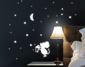 Leuchtaufkleber Kinderzimmer Maus Laterne Halbmond Mond mit Sternen Leuchtsterne leuchten im Dunklen