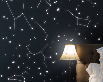 Leuchtaufkleber Kinderzimmer Sternzeichen  leuchtend Wanddekoration Sterne