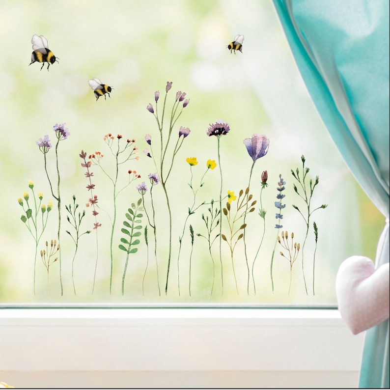 Fensterbild Frühling Ostern Wildgras Gräser Blumenwiese mit Hummeln, Fensterdekoration zdjęcie 3