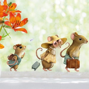 Fensterbild Maus Mäuse Mäusefamilie Familie Maus Fensteraufkleber Fensterdekoration wiederverwendbar