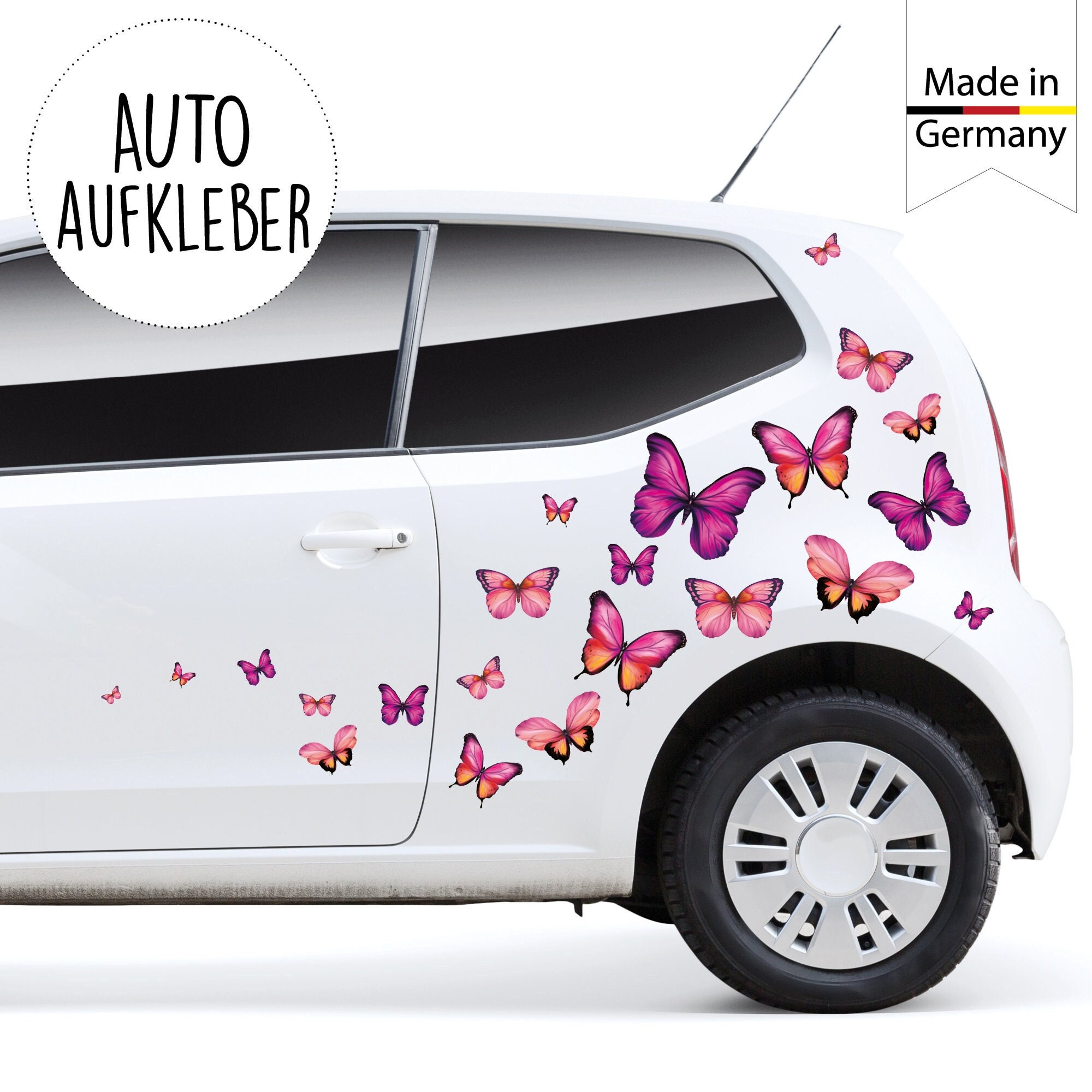 Aufkleber Auto mit Blumen und Schmetterling - TenStickers