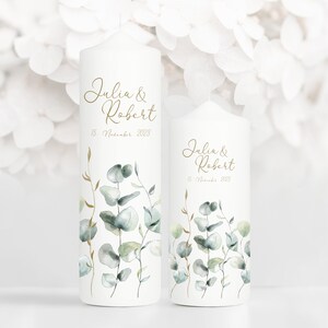 Weiße Hochzeitskerze Eukalyptus Boho Personalisiert Hochzeitsgeschenk Wunschtext, Valentinstagsgeschenk Hochzeit, Jubiläum image 4