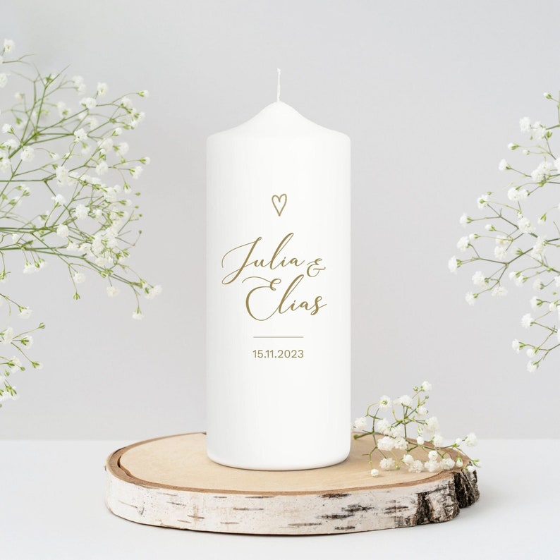 Weiße Hochzeitskerze Herz personalisiert Hochzeitsgeschenk Wunschtext, Valentinstagsgeschenk Hochzeit, Jubiläum Gastkerze 18 X 7 Cm