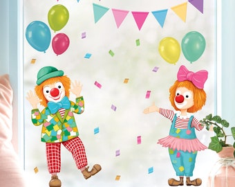 Fensterbild Karneval Clowns Girlande Konfetti Luftballons wiederverwendbar Frühling bunte Dreiecke Fasching farbig