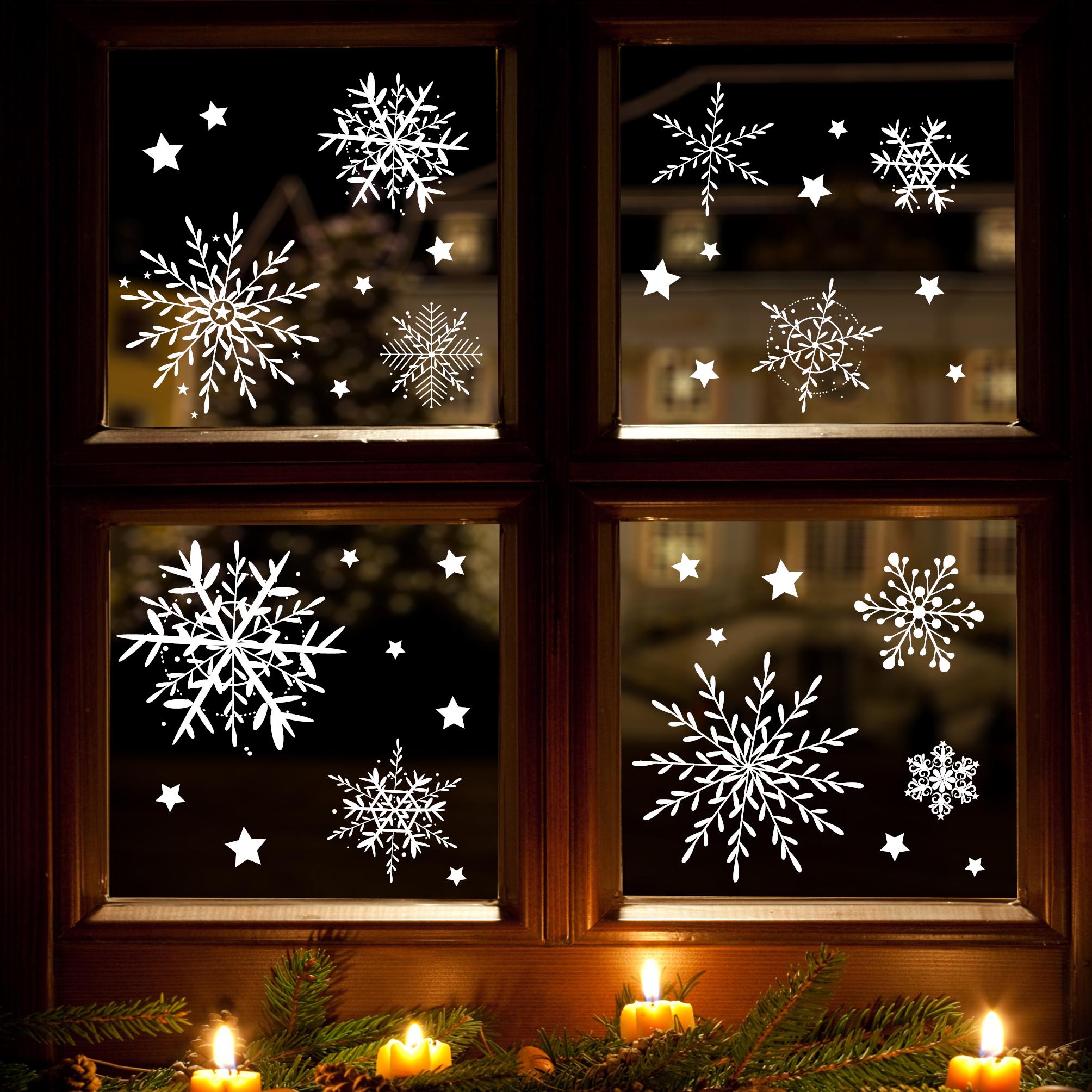 93 Stück Glitzer Schneeflocken Fensteraufkleber, W Produktbild-Vorschau 11