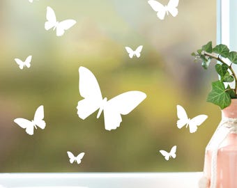 Fensteraufkleber Schmetterlinge weiß WIEDERVERWENDBAR Frühling Fensterdekoration Frühlingsfreude Butterfly