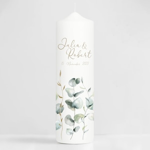 Weiße Hochzeitskerze Eukalyptus Boho Personalisiert Hochzeitsgeschenk Wunschtext, Valentinstagsgeschenk Hochzeit, Jubiläum image 3