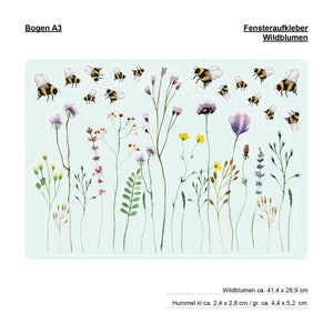 Fensterbild Frühling Ostern Wildgras Gräser Blumenwiese mit Hummeln, Fensterdekoration 2. A3 Bogen