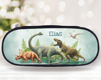 Federtasche Stiftebox Schlampermäppchen Dinosaurier personalisiert Wunschname Schulanfang Schule