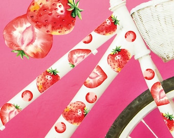 Fahrradaufkleber Erdbeeren Obst Farbig Fahrrad Sticker Fahrraddesign Kinderfahrrad Geschenk Geburtstag