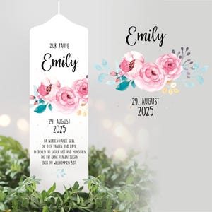 Taufkerze Blumen Blüten mit Namen Datum und Taufspruch Kerze zur Taufe Kommunion Geburt Junge Mädchen