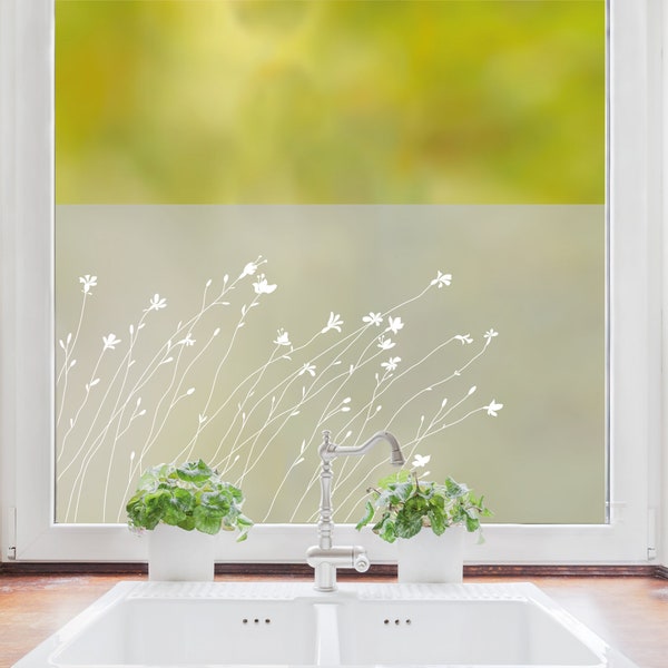Sichtschutzfolie wilde Wiese mit schiefen Gräsern Wildblumen,  Fensterfolie Fensterdeko Milchglasfolie Sichtschutz