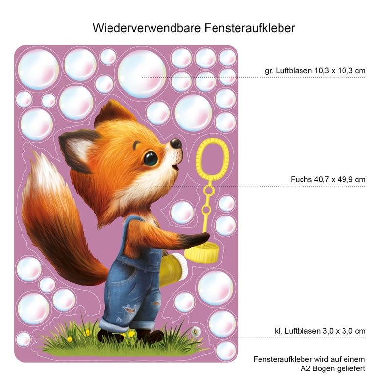 Fensterbild Frühling Ostern Fuchs Seifenblasen Fensterdeko Kinder, Frühlingsdeko, Osterdeko Kinderzimmer Bild 6