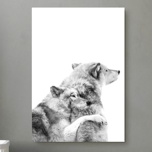 Impresión de dos lobos, arte de pared de lobo, lienzo para guardería, impresión de lobo, arte de dos paredes, póster de lobo para decoración de pared de dormitorio, foto de lobos, arte de pared en lienzo de lobo