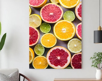 Kitchen Colorful Poster, Modern Canvas Art, Citrus Fruit Print, Kitchen Wall Art, Fruit Poster, Grapefruit Art, Lemon Poster, Bright Canvas