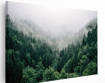 Green Forest Landscape Wall Art, Forest Panorama, Misty Forest Print, Nature Large Canvas Art, Green Landscape Canvas, Foggy Forest Wall Art