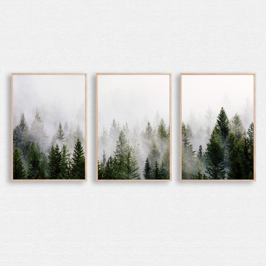Foggy Forest 3 Piece Wall Art, Misty Forest Print, Pine Trees Forest ...