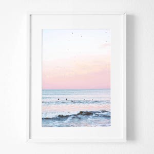 Oceaanmuurkunst, surfprint, roze zonsondergangmuurkunst, kustmuurkunst, strandprint, zeegolfkunst, surfermuurkunst, zeezonsondergangprint, oceaanprint