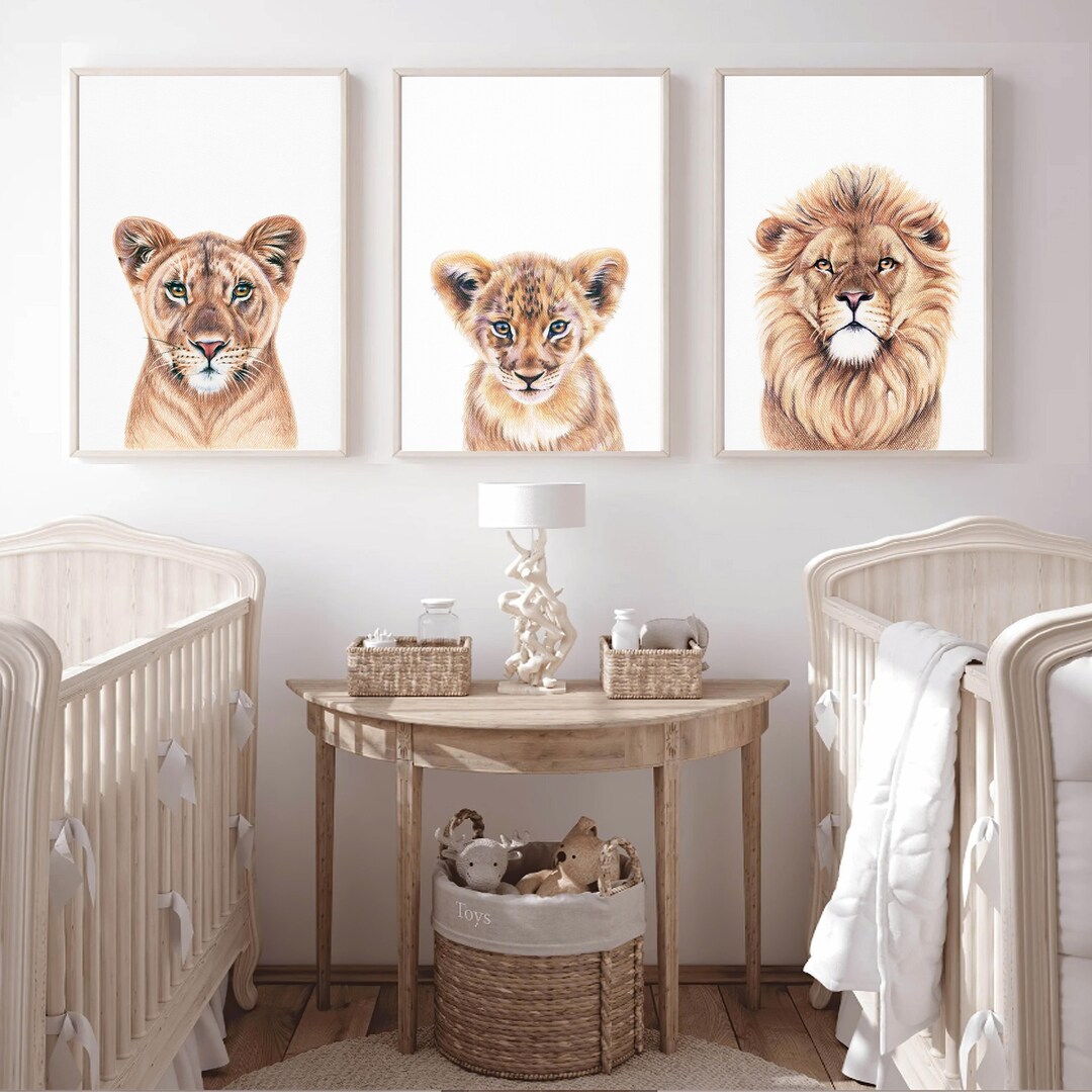 Lion Print, Lion Family Wall Art, Lions Drawing 3 Piece Wall Art ...