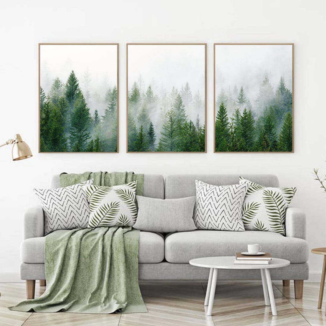 Foggy Forest 3 Piece Wall Art, Misty Forest Print, Pine Trees Forest ...