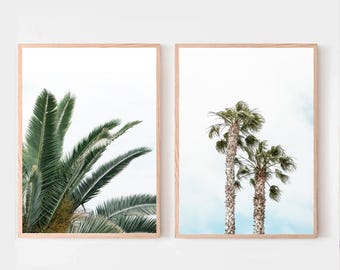 Palmenmotiv, 2-teiliges Wandbild mit Naturmotiv, Palmenposter, tropisches 2er-Set, Küstenmotiv, Strandmotiv-Set, Palmenmotiv