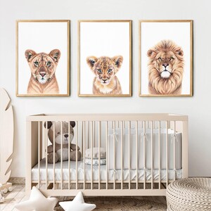 Lion Print, Lion Family Wall Art, Lions Drawing 3 Piece Wall Art ...