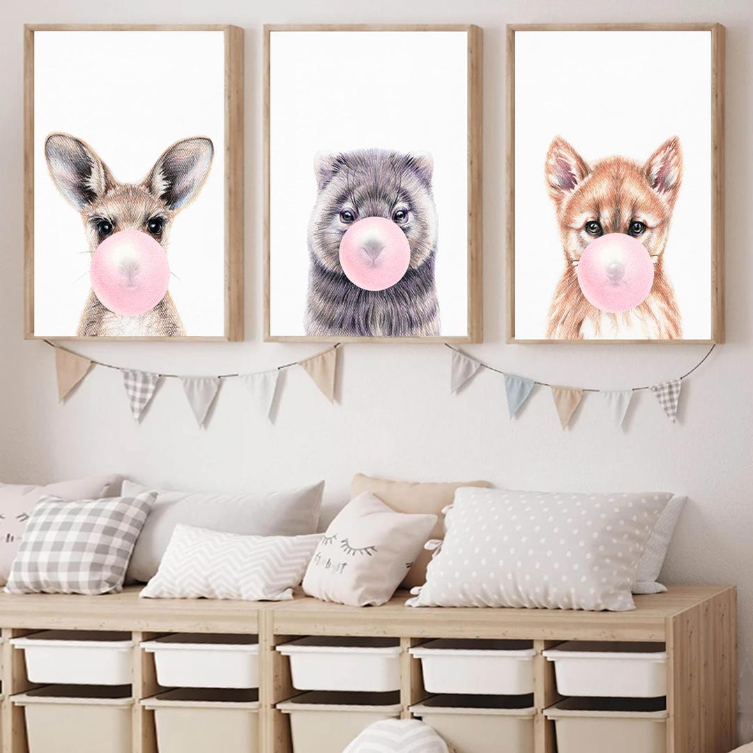 Kids Room Wall Art Set, Australian Animal Pictures, Wombat Print ...