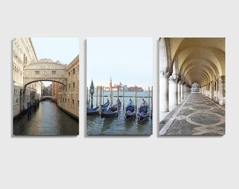 Venice 3 Piece Wall Art, Italy Print Set, Venice 3 Panel Canvas, Venice Travel Photo, Venice Italy Triptych, Gondola Print, Italy Canvas Art