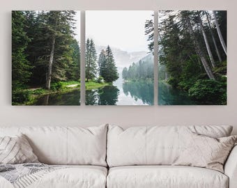 Nature 3 Piece Wall Art, Forest River Print, Triptych Canvas, Mountain Wall Art, Forest Wall Art, Nordic Nature Canvas, Landscape Print Set