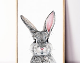 Bunny Wall Art, Rabbit Print, Nursery Canvas Art, Bunny Picture, Bunny Canvas Print, Rabbit Poster, Bunny Kids Room Canvas, Cute Animal Art
