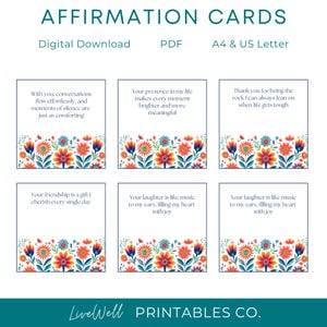 Friendship Affirmation Cards: Printable Encouragement Notes (A4 & US Letter Digital Download
