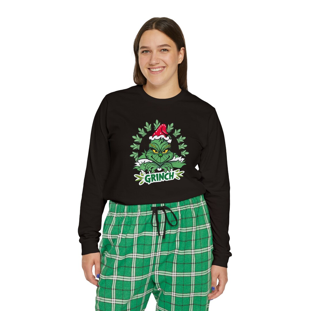 Grinch Pajamas Women's Long Sleeve Pajama Set, Grinch Pajamas, Grinch