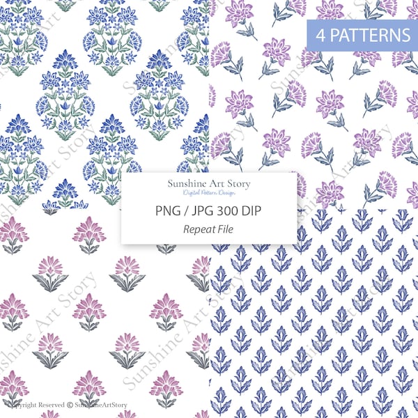 watercolor floral damask boho floral pattern with coordinated patterns