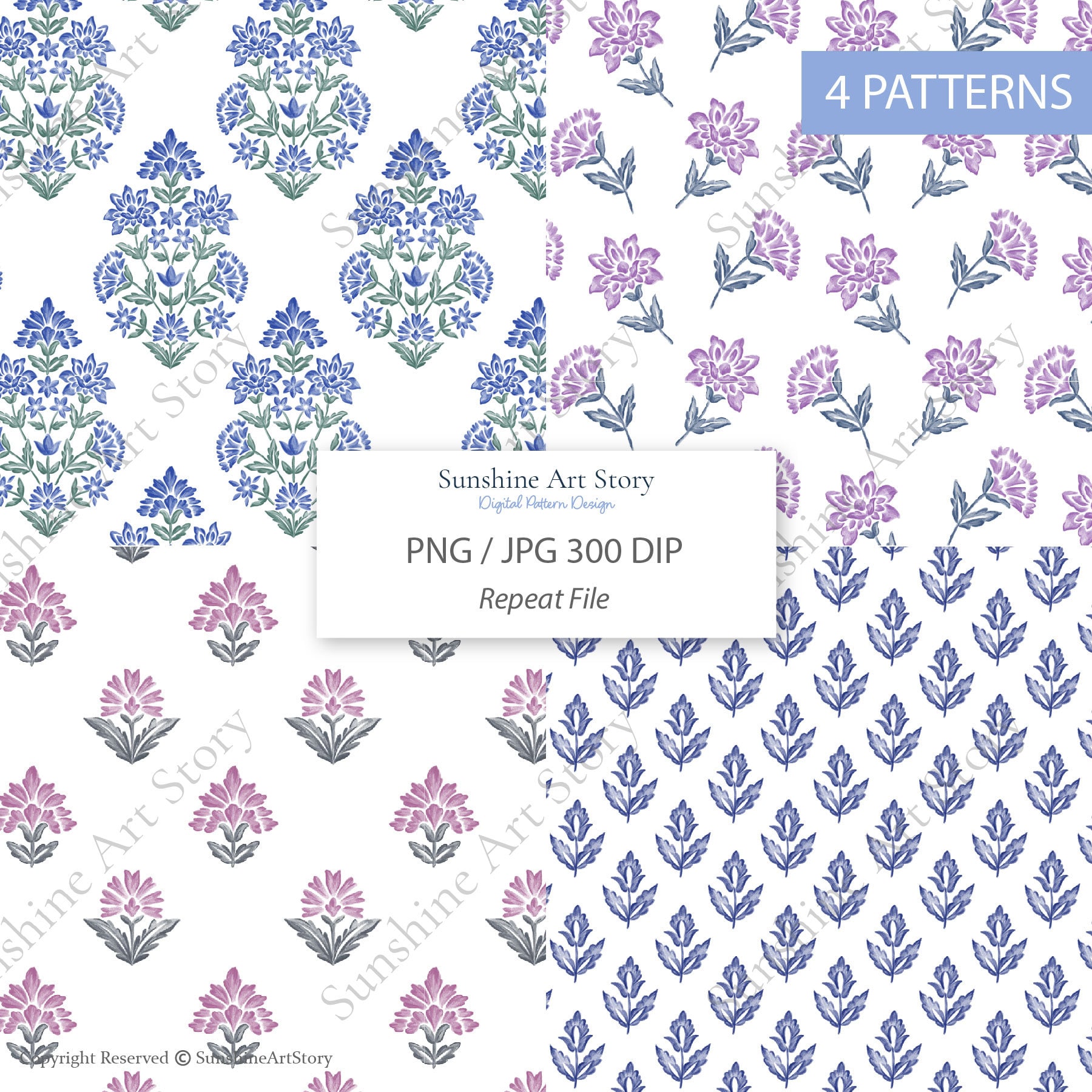 Watercolor Floral Damask Boho Floral Pattern Boho Floral Repat Pattern ...