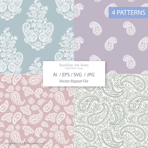 Seamless Paisley pattern repeat pattern set block print boho design digital artwork for fabric, dress, gift wrap, wallpaper, and poster.