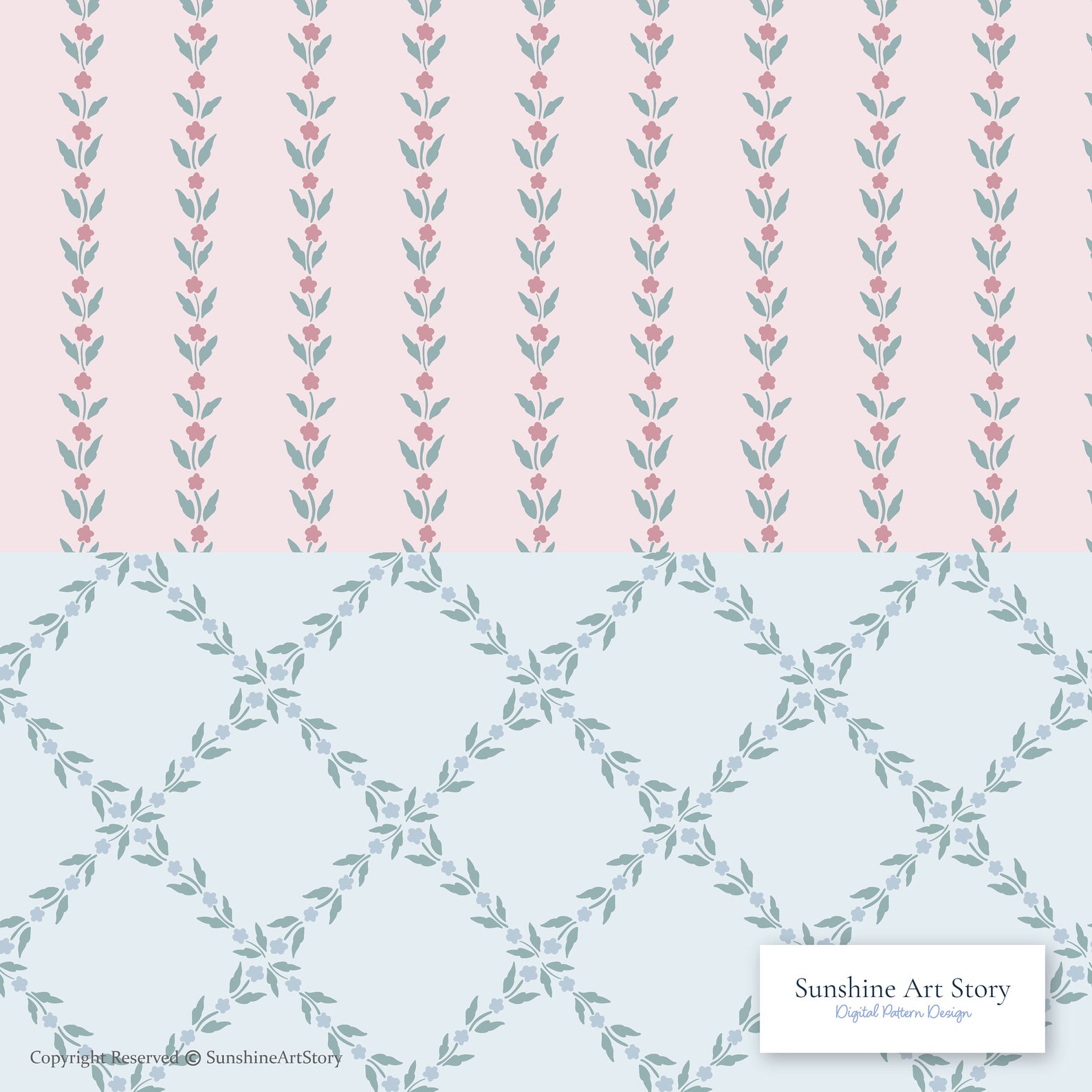 Seamless Floral Print and Boho Floral Repeat Pattern Set Vector File ...