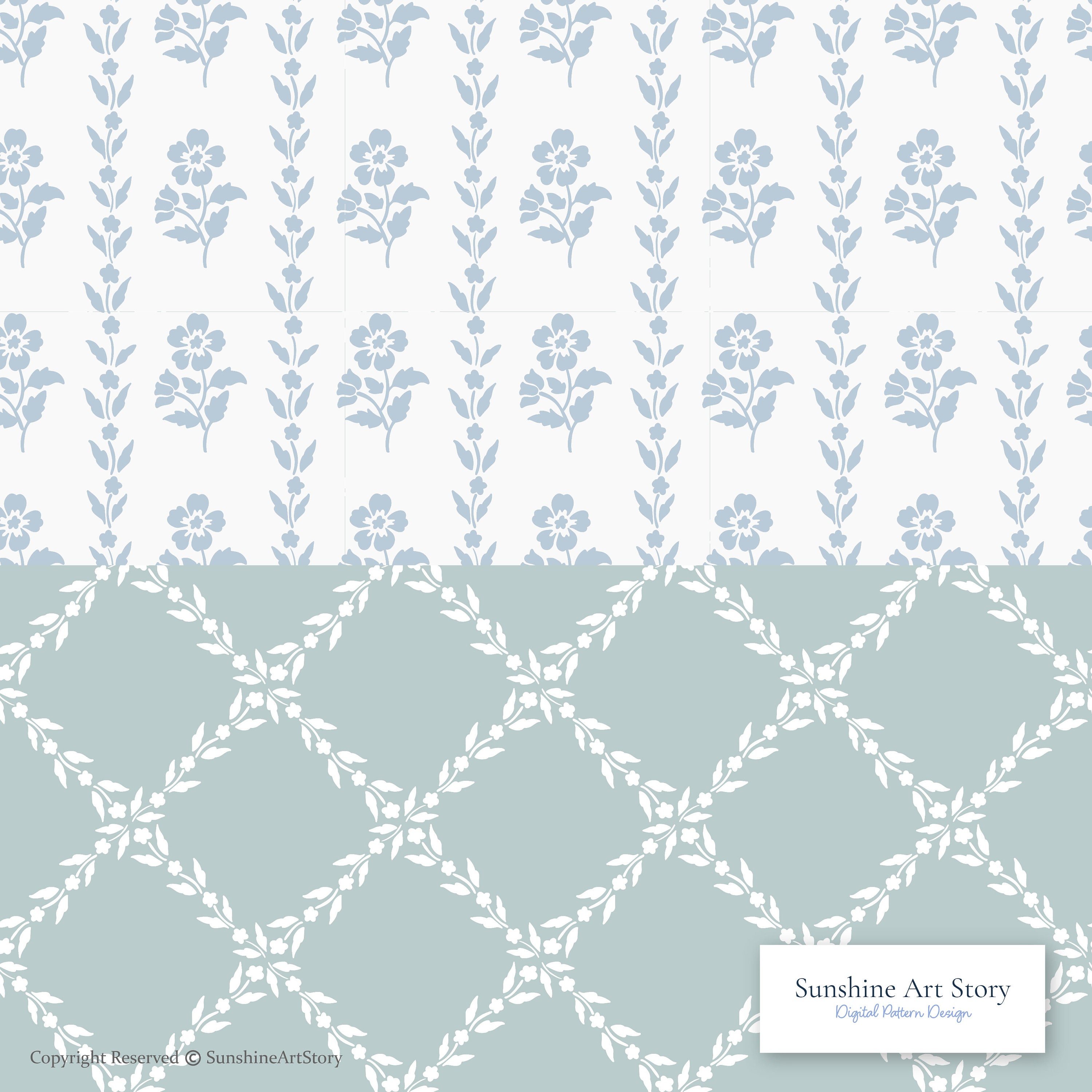 Seamless Floral Print and Boho Floral Repeat Pattern Set Vector File ...