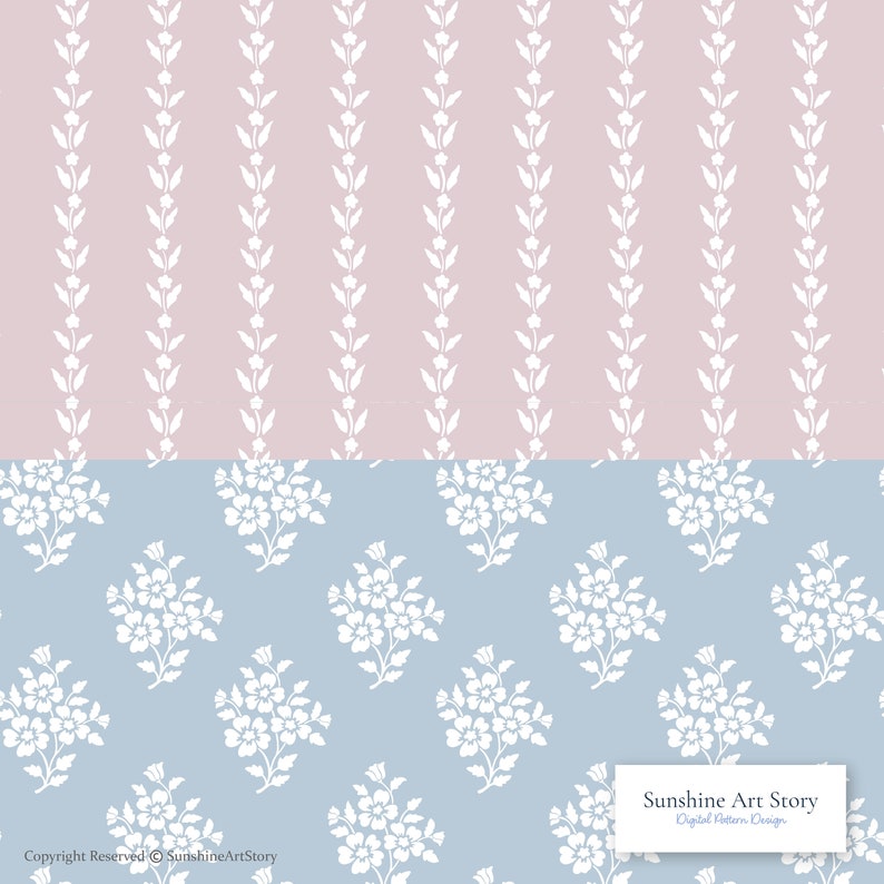 Seamless Floral Print and Boho Floral Repeat Pattern Set Vector File ...