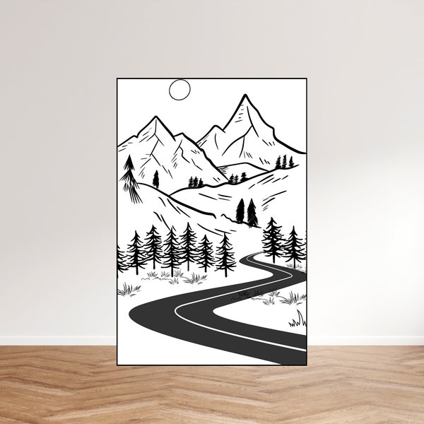Mountain, Road, Essential resources, Harmony, Clean lines, Being minimalist, Simplicity,  Essentiality, Minimalist style,  Efficiency.