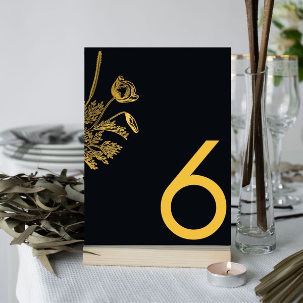 Digital table number, classic minimalist table number, black & golden table numbers, printable table number, wedding printable table number,