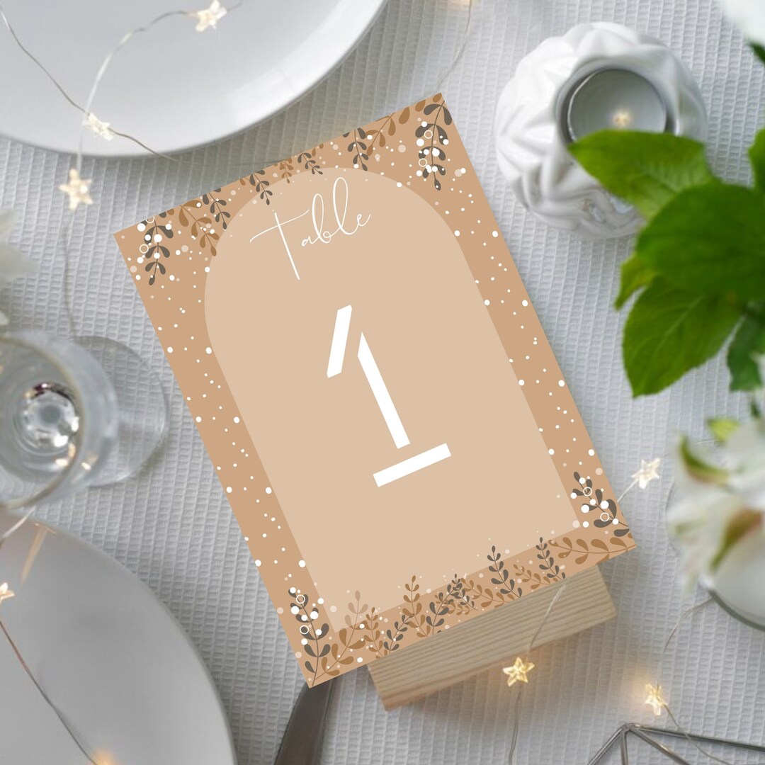 Digital Table Number Printable Table Number Brown and White Etsy