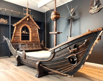 Vaar weg naar dromenland met ons houten piratenschipbed voor kinderen| 50 jaar garantie | Aanpasbaar