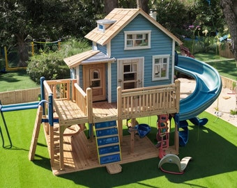 Large outdoor Playhouse with slide! Wooden indoor and outdoor play house for children| Organic| Child-safe| 15 years warranty