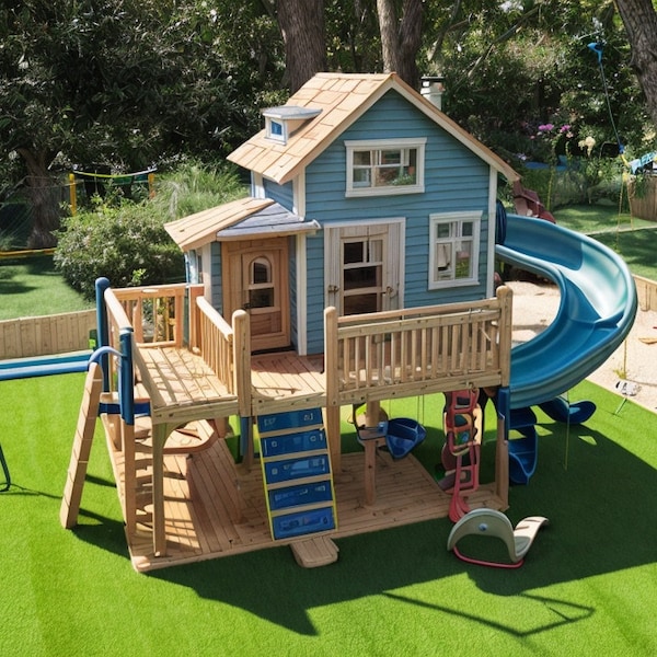 Large outdoor Playhouse with slide! Wooden indoor and outdoor play house for children| Organic| Child-safe| 15 years warranty