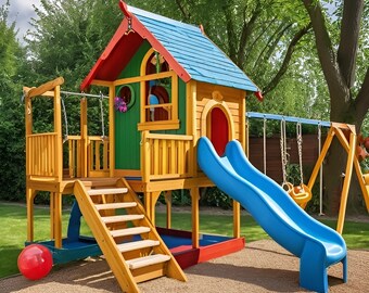 Children outdoor Playhouse with swing and slide