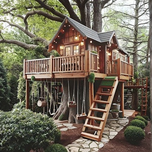 Enchanted Haven: Irresistible Wooden Treehouse for Kids!